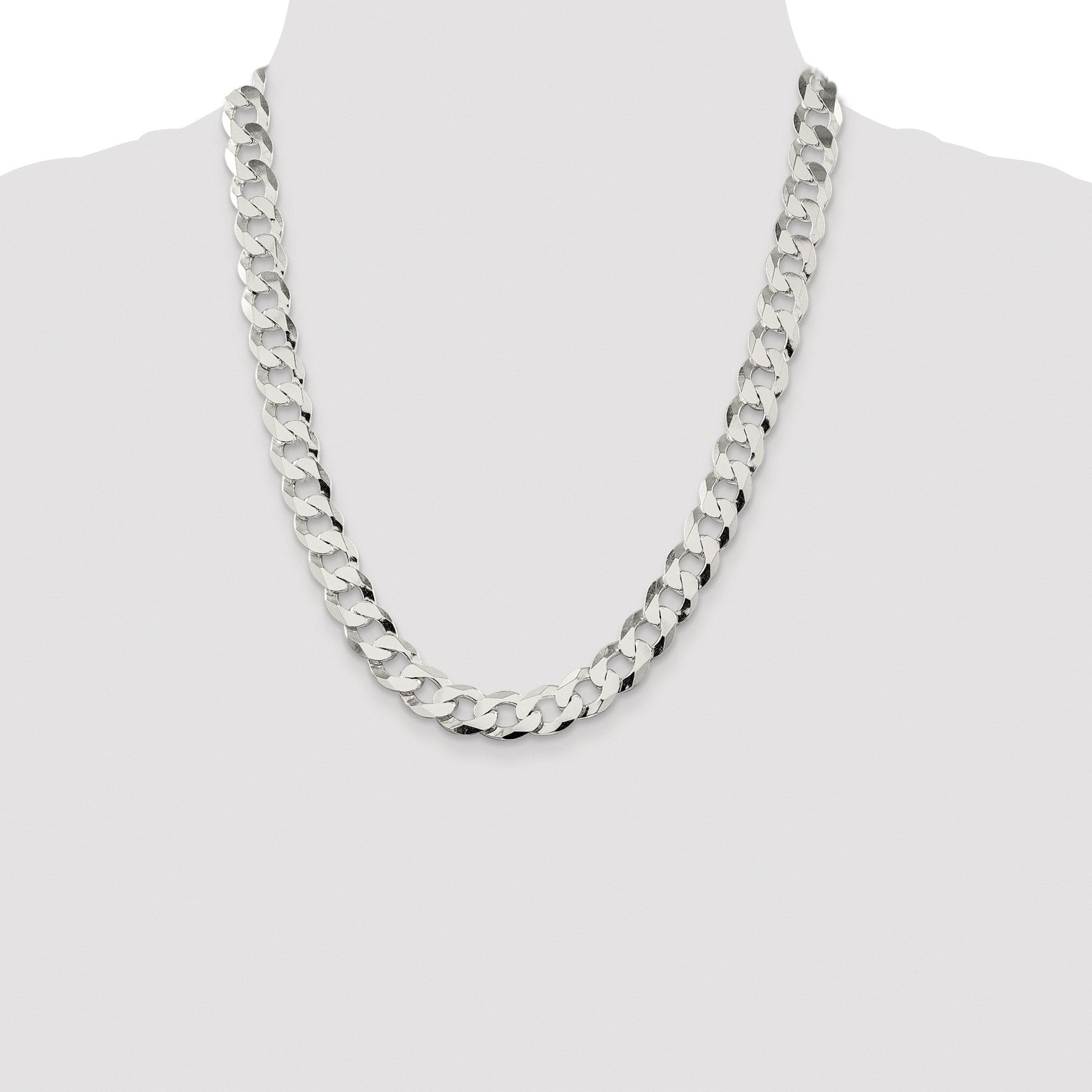 Sterling Silver Rhodium-plated 11.75mm Flat Curb Chain