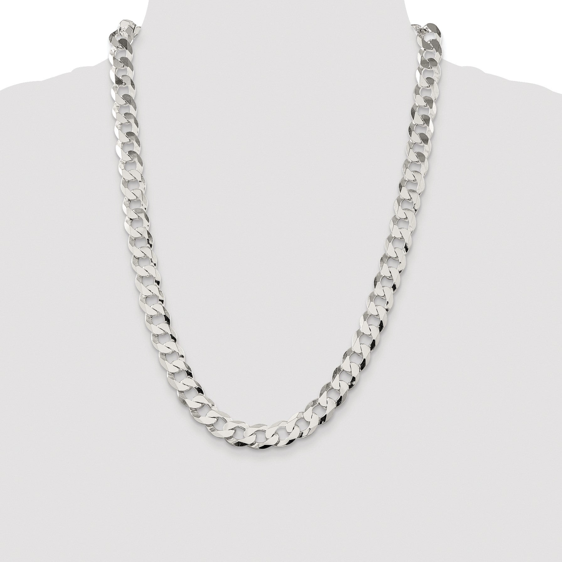 Sterling Silver Rhodium-plated 11.75mm Flat Curb Chain