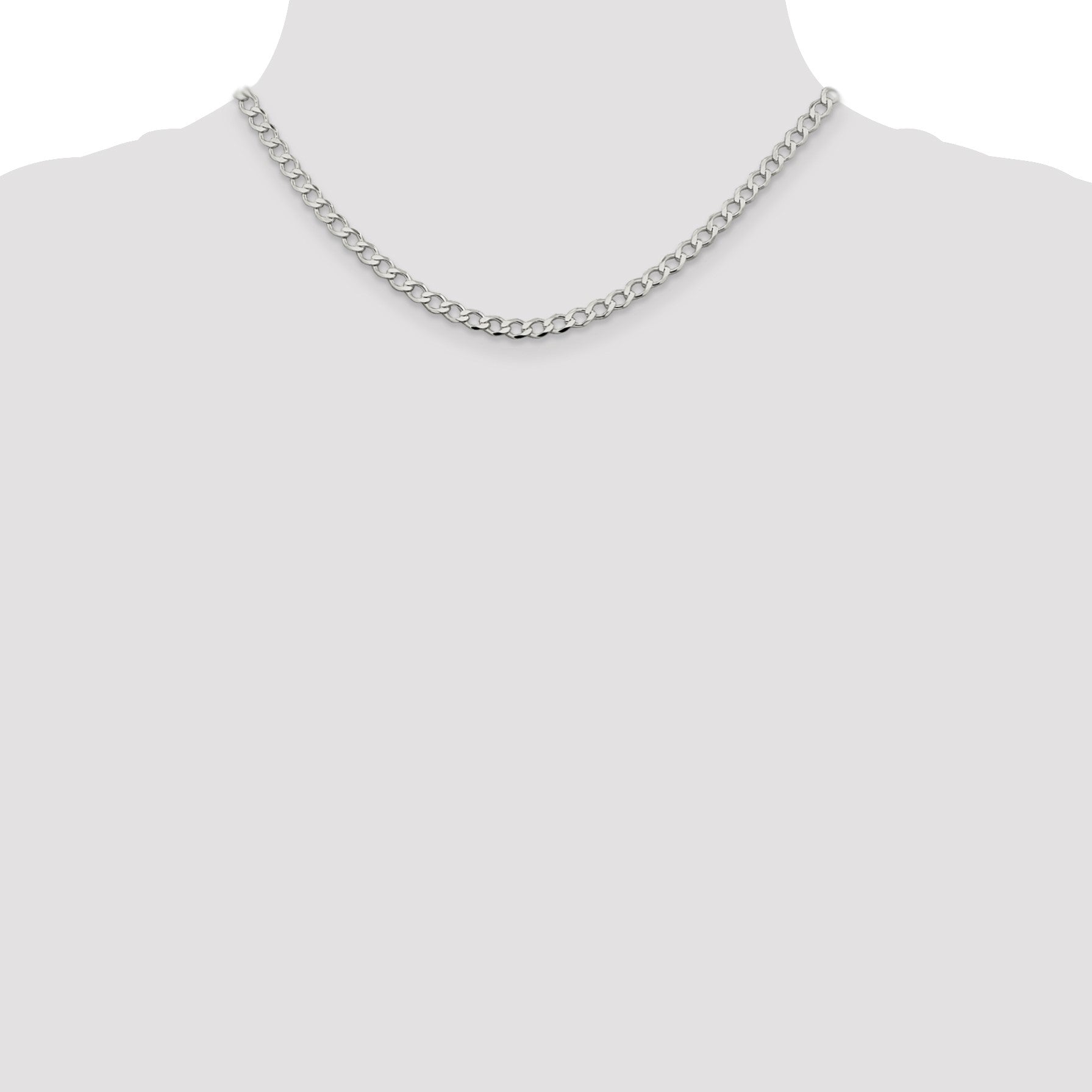 Sterling Silver 4.5mm Semi-solid Flat Curb Chain