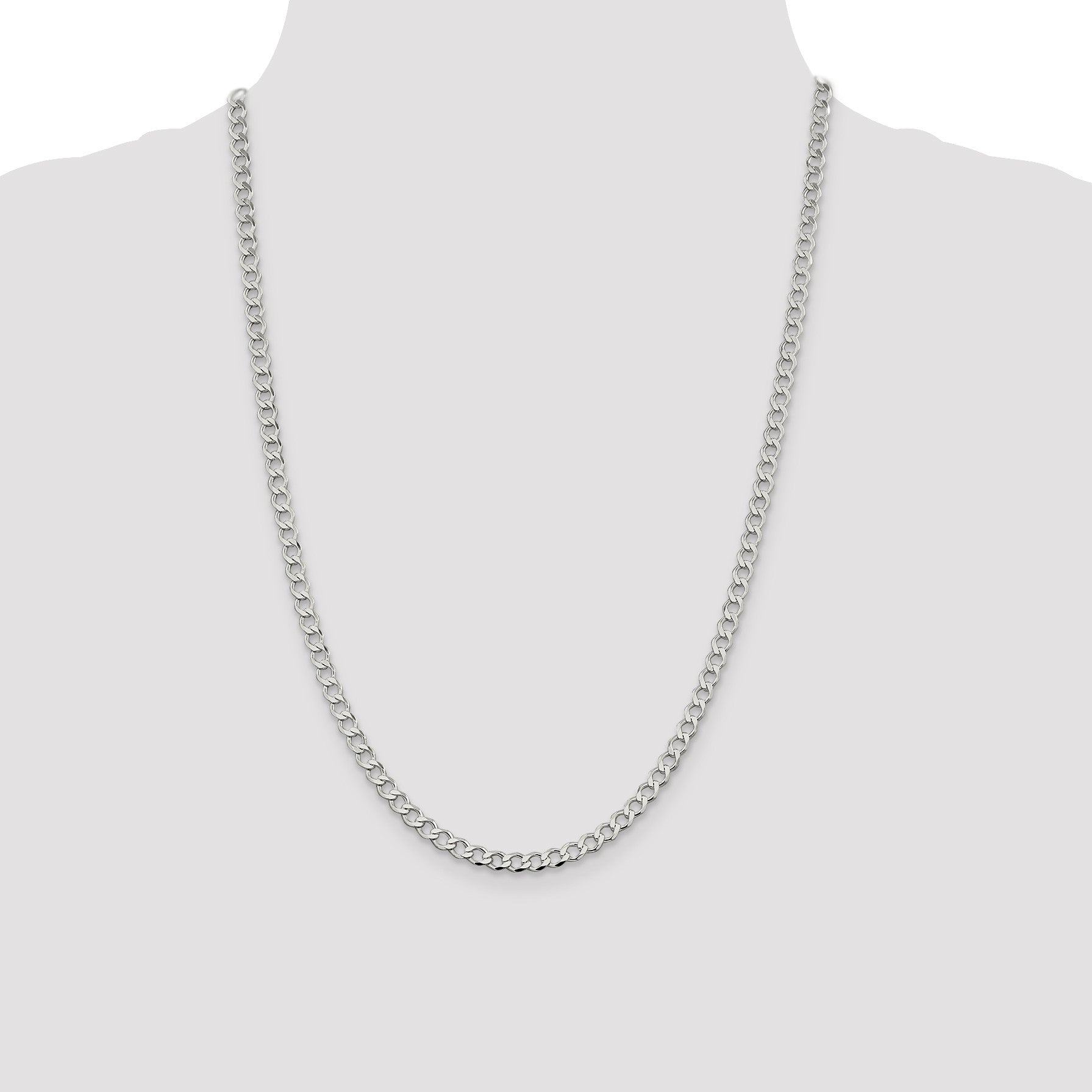 Sterling Silver 4.5mm Semi-solid Flat Curb Chain