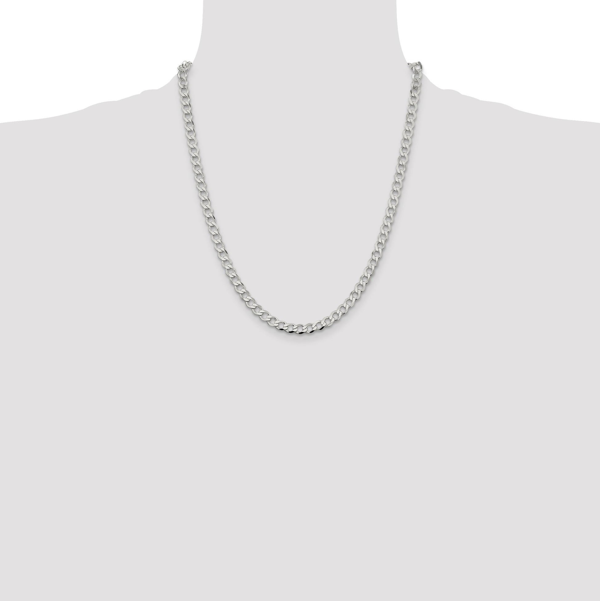 Sterling Silver 5.3mm Semi-solid Flat Curb Chain