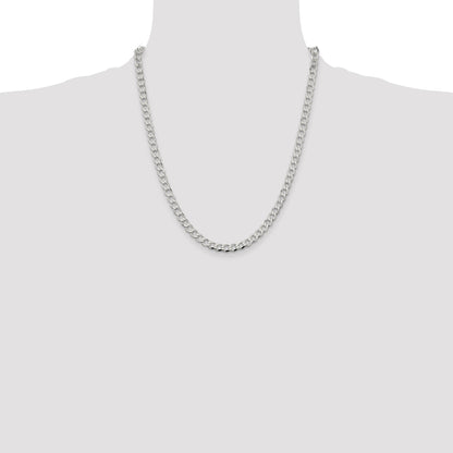 Sterling Silver 5.3mm Semi-solid Flat Curb Chain