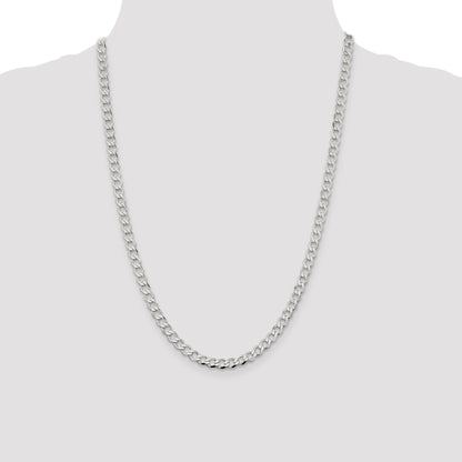 Sterling Silver 5.3mm Semi-solid Flat Curb Chain