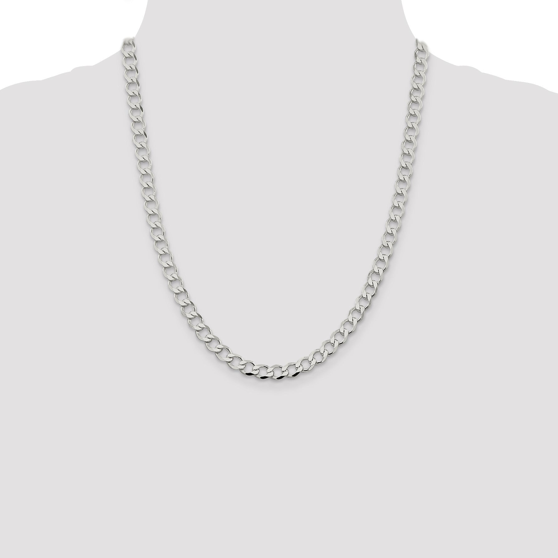 Sterling Silver 6.7mm Semi-solid Flat Curb Chain