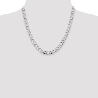 Sterling Silver 8.1mm Semi-solid Flat Curb Chain