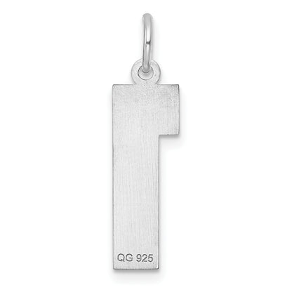 Sterling Silver Rhodium-plated Large Diamond-cut #1 Charm
