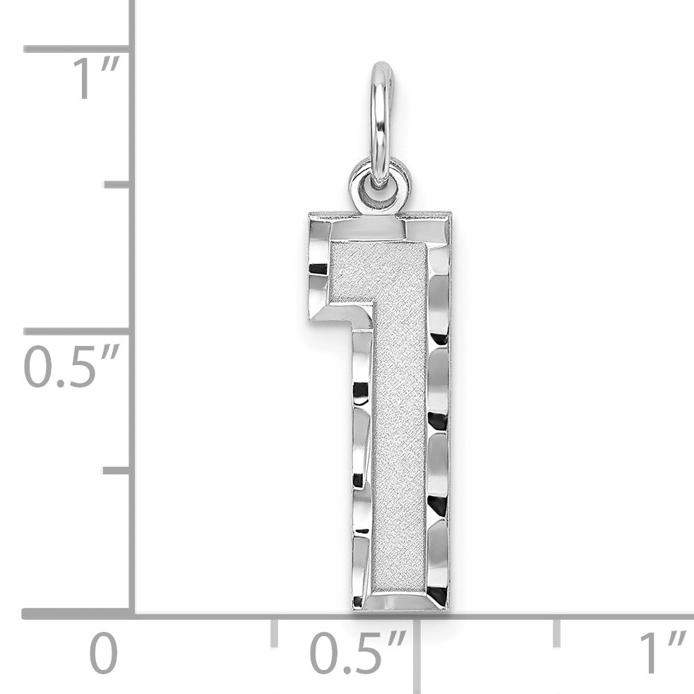 Sterling Silver Rhodium-plated Large Diamond-cut #1 Charm