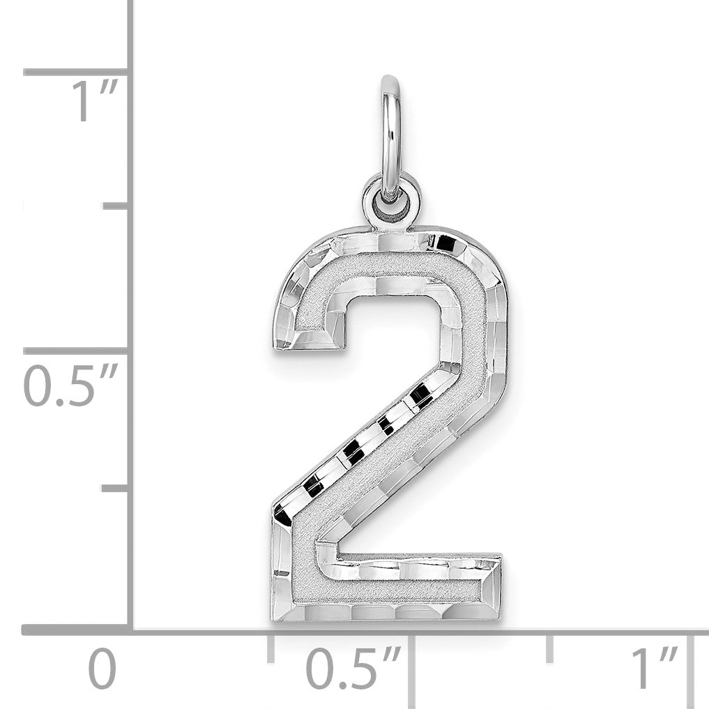 Sterling Silver Rhodium-plated Large Diamond-cut #2 Charm