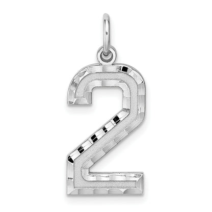 Sterling Silver Rhodium-plated Large Diamond-cut #2 Charm
