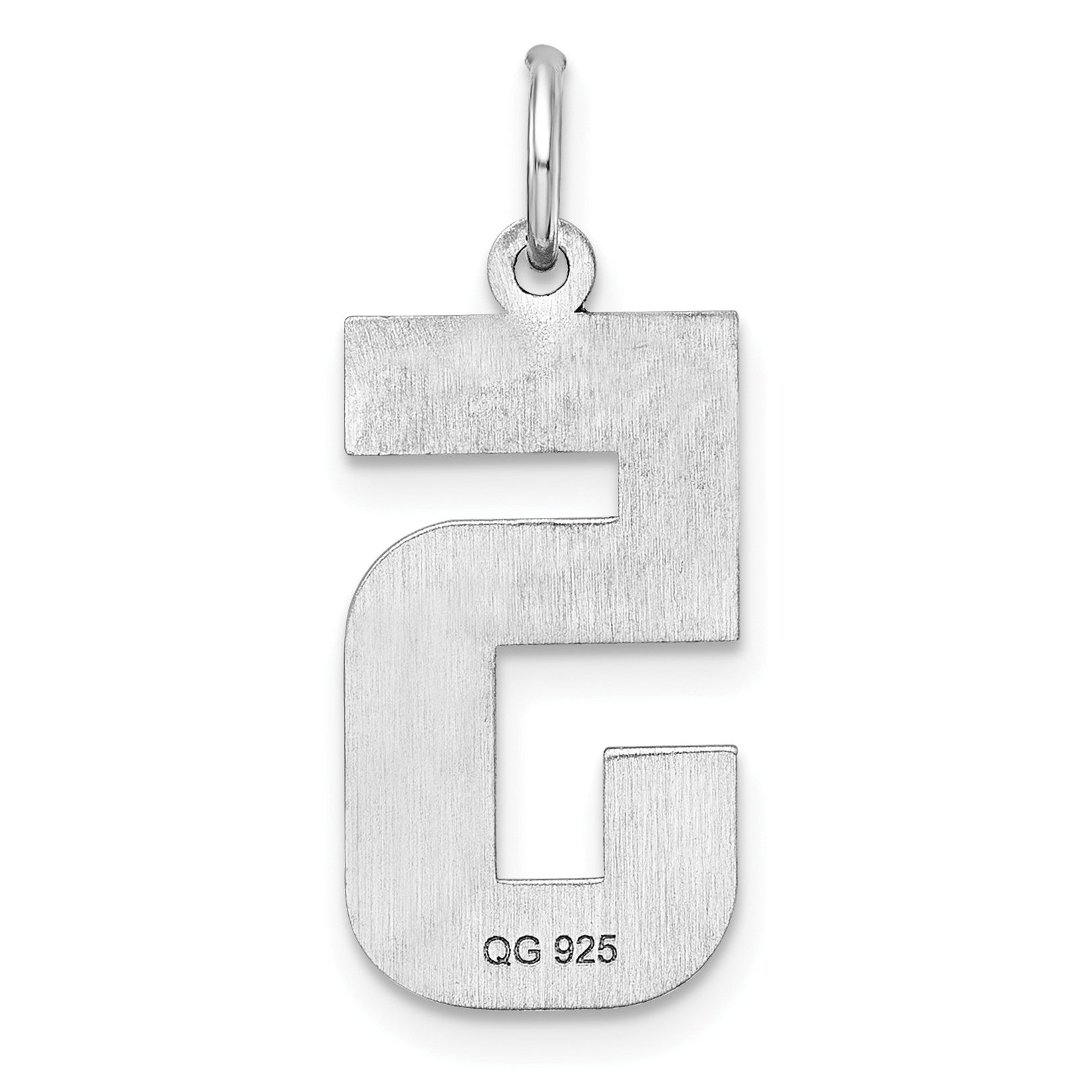 Sterling Silver Rhodium-plated Large Diamond-cut #5 Charm