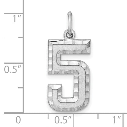 Sterling Silver Rhodium-plated Large Diamond-cut #5 Charm