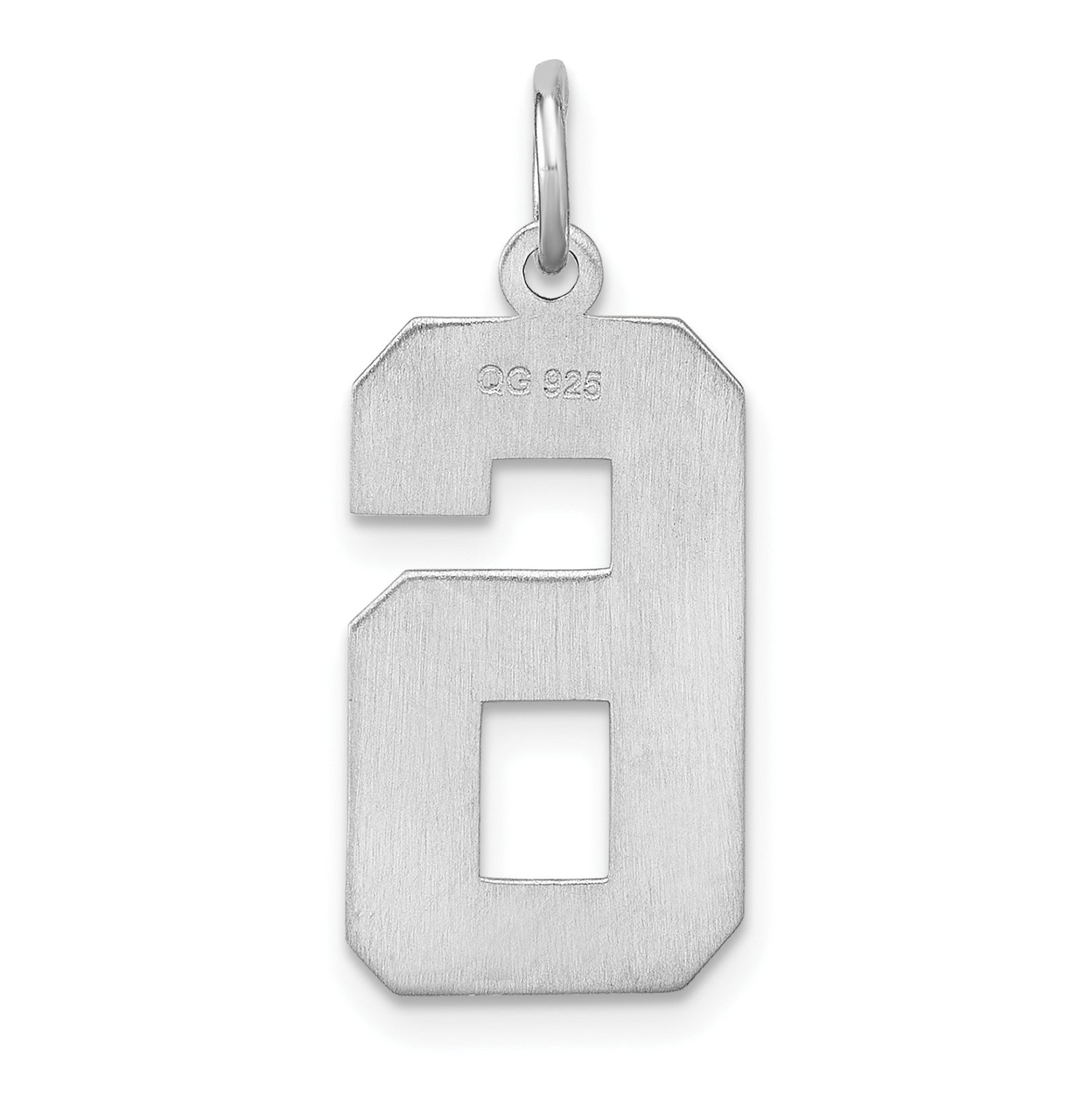 Sterling Silver Rhodium-plated Large Diamond-cut #6 Charm