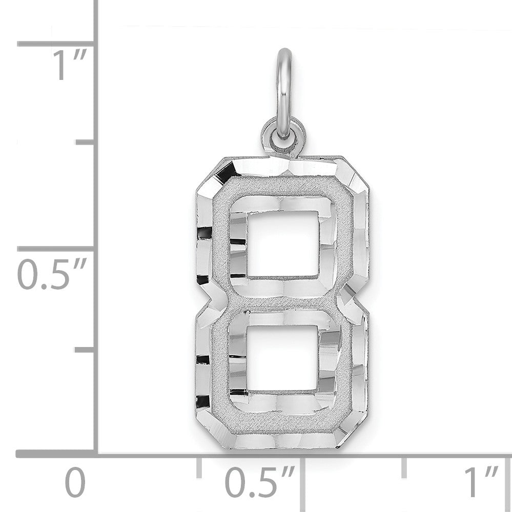Sterling Silver Rhodium-plated Large Diamond-cut #8 Charm