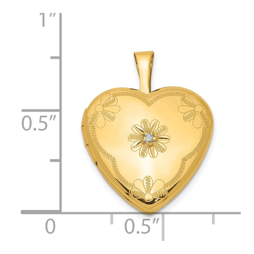 1/20 Gold Filled with Diamond Flower Design 15mm Heart Locket