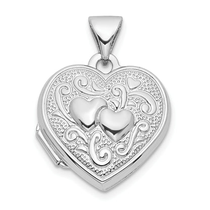Sterling Silver Rhodium-plated Double Hearts 15mm Heart Locket