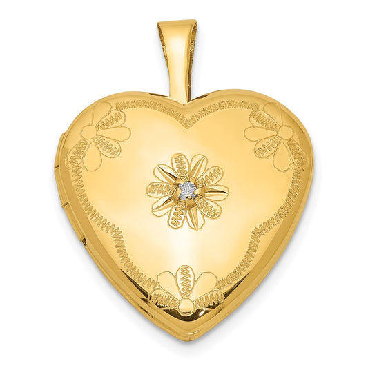 1/20 Gold Filled with Diamond Flower Design 15mm Heart Locket