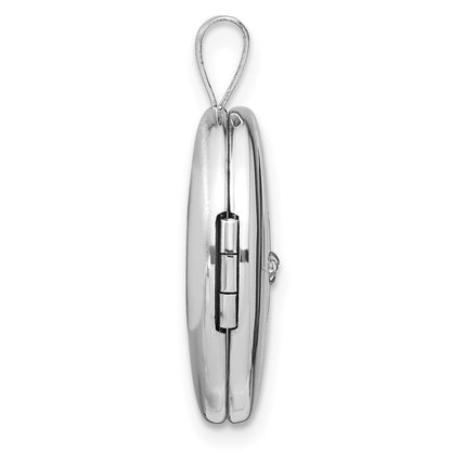 Sterling Silver Rhodium-plated Diamond Starburst 19x15mm Oval Locket