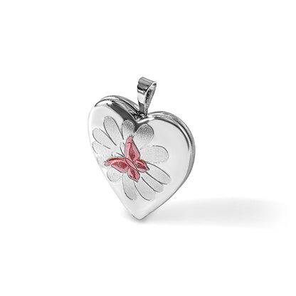 Sterling Silver RH-plate Polished/Satin Epoxy 20mm Butterfly Heart Locket