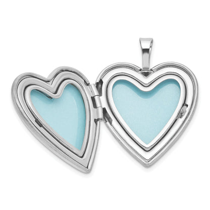 Sterling Silver RH-plated Satin/Polished Angel Wings 20mm Heart Locket