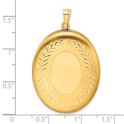 1/20 Gold Filled 34mm Polished/Satin Leaf Border 2-Frame Oval Locket