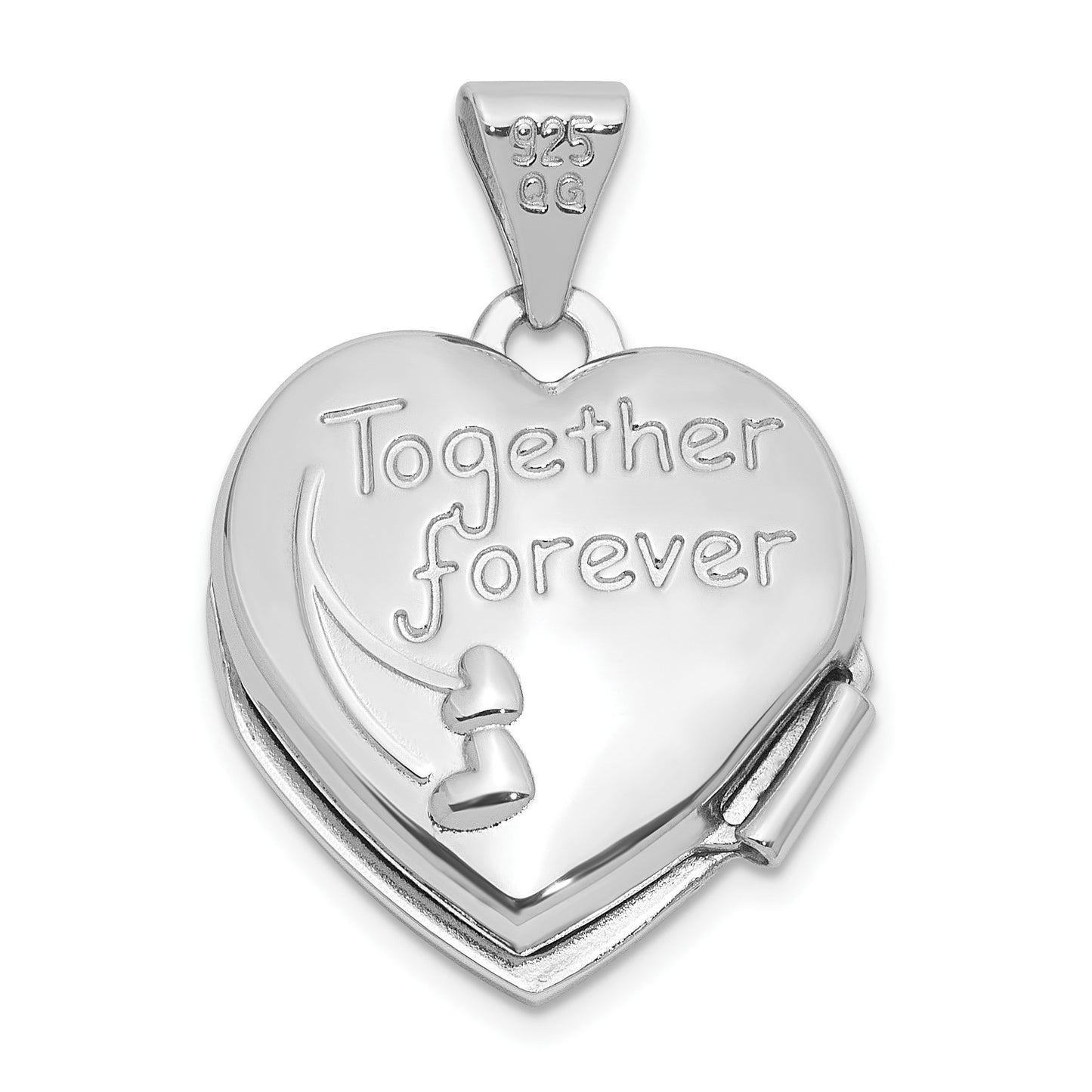SS Rhodium-plated 15mm Dove Together forever Reversible Heart Locket