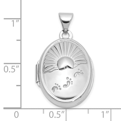 Sterling Silver Rhod-Plated 19x15mm Foot Prints Reversible Oval Locket