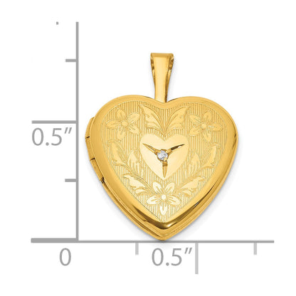 1/20 Gold Filled Polished & Textured Diamond 16mm Floral Heart Locket