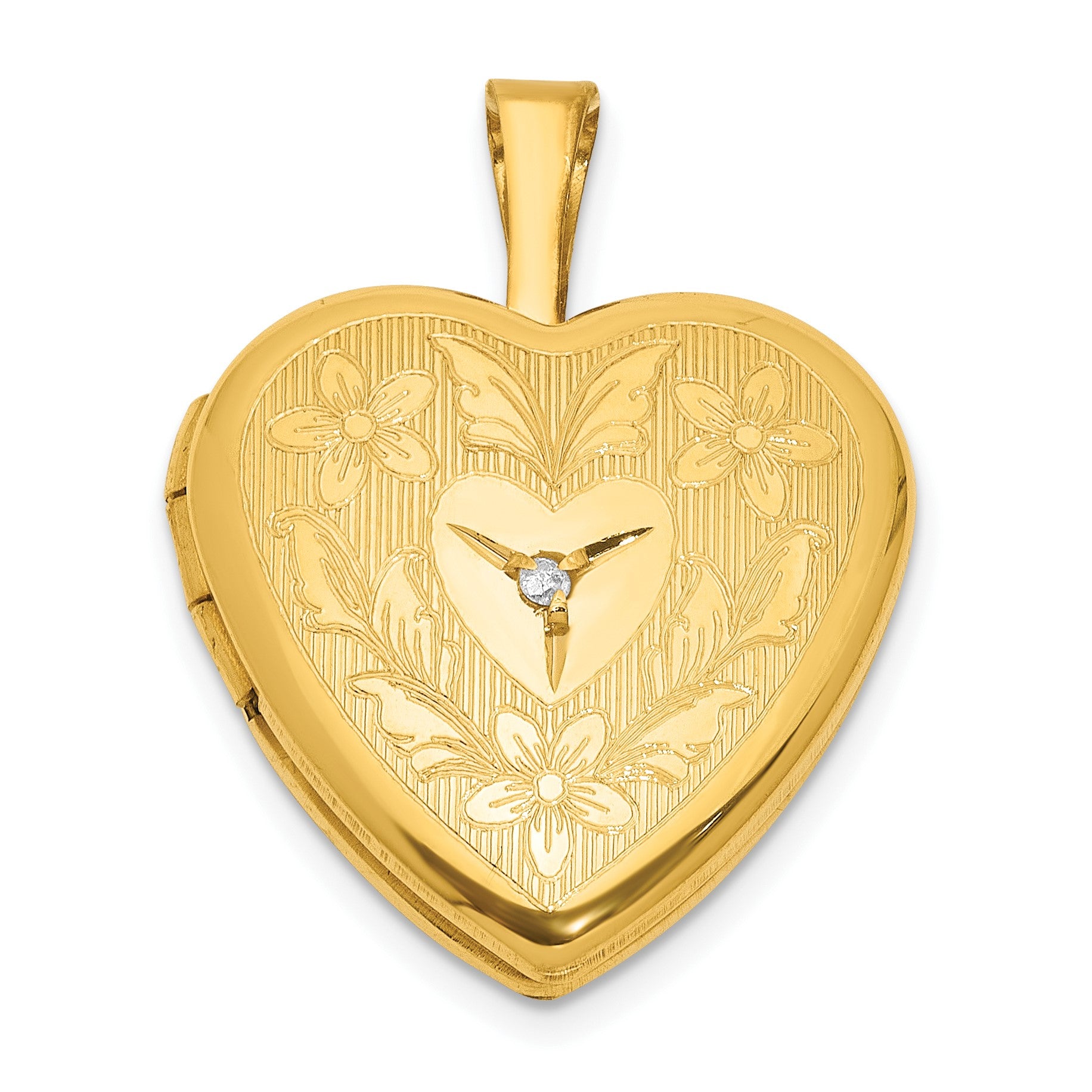 1/20 14K Gold Filled Polished & Textured Dia 16mm Floral Heart Locket