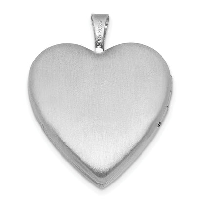 Sterling Silver Rhodium-plated Brushed 1/20 carat Diamond Two Dolphins 20mm Heart Locket