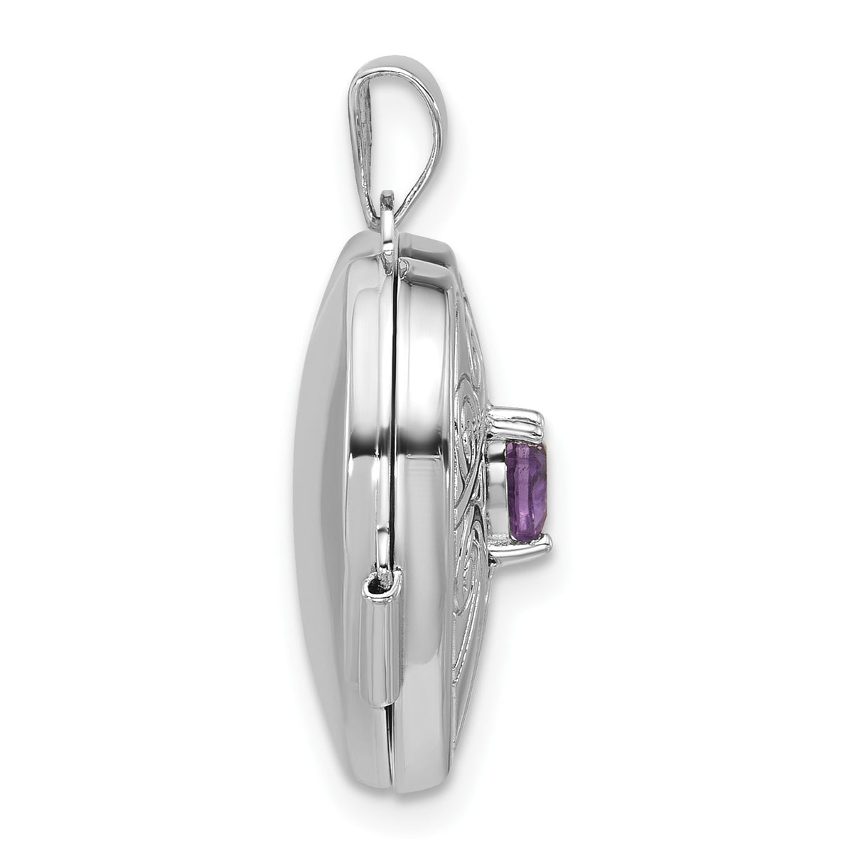 Sterling Silver Rhodium-plated Amethyst February Birthstone 18mm Heart Locket