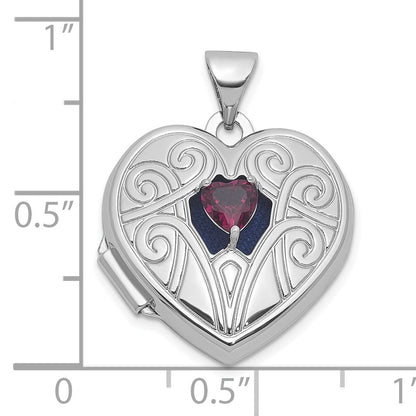 Sterling Silver Rhodium-plated Rhodolite Garnet June Birthstone 18mm Heart Locket