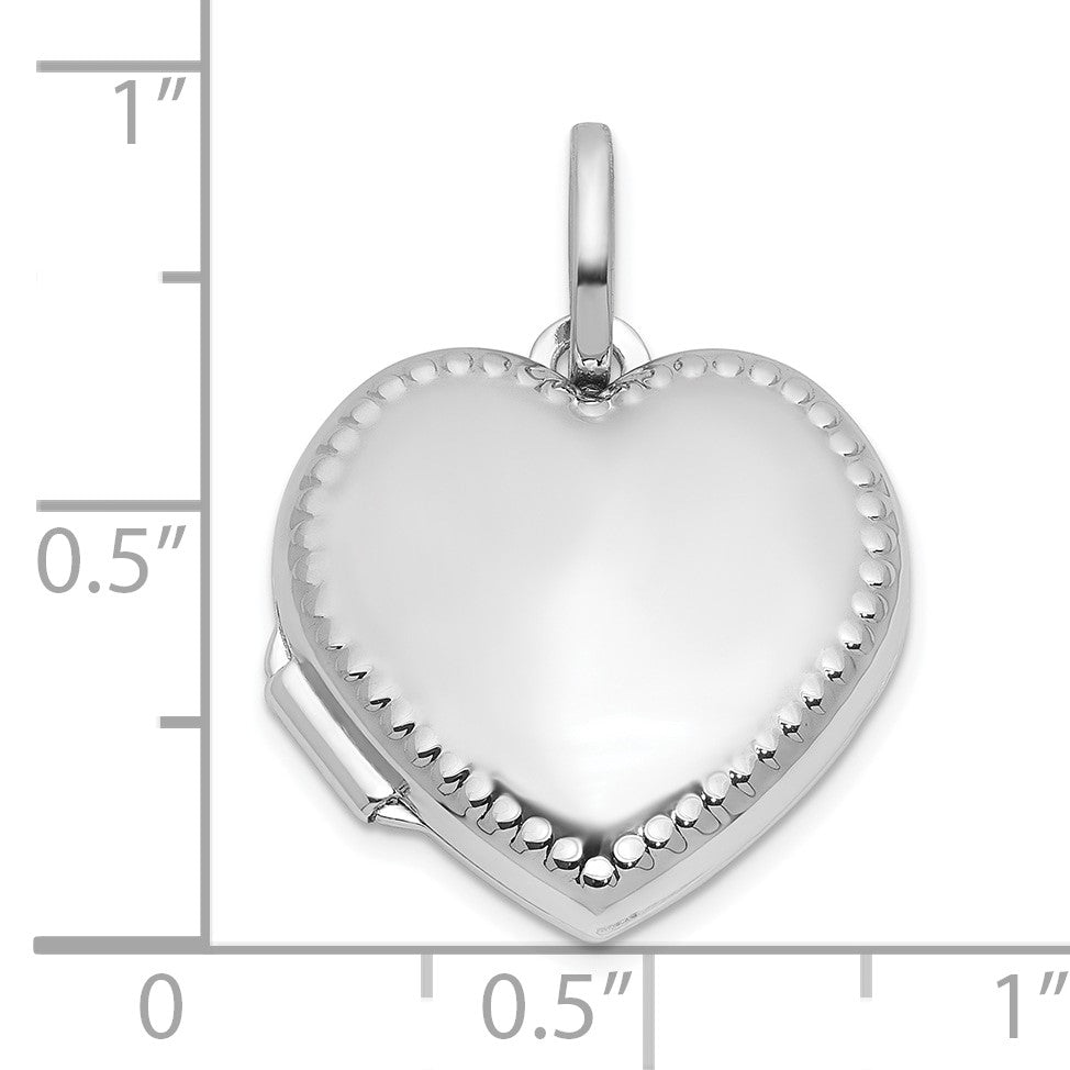 Sterling Silver Rhodium-plated Polished with Beaded Border 18mm Heart Locket