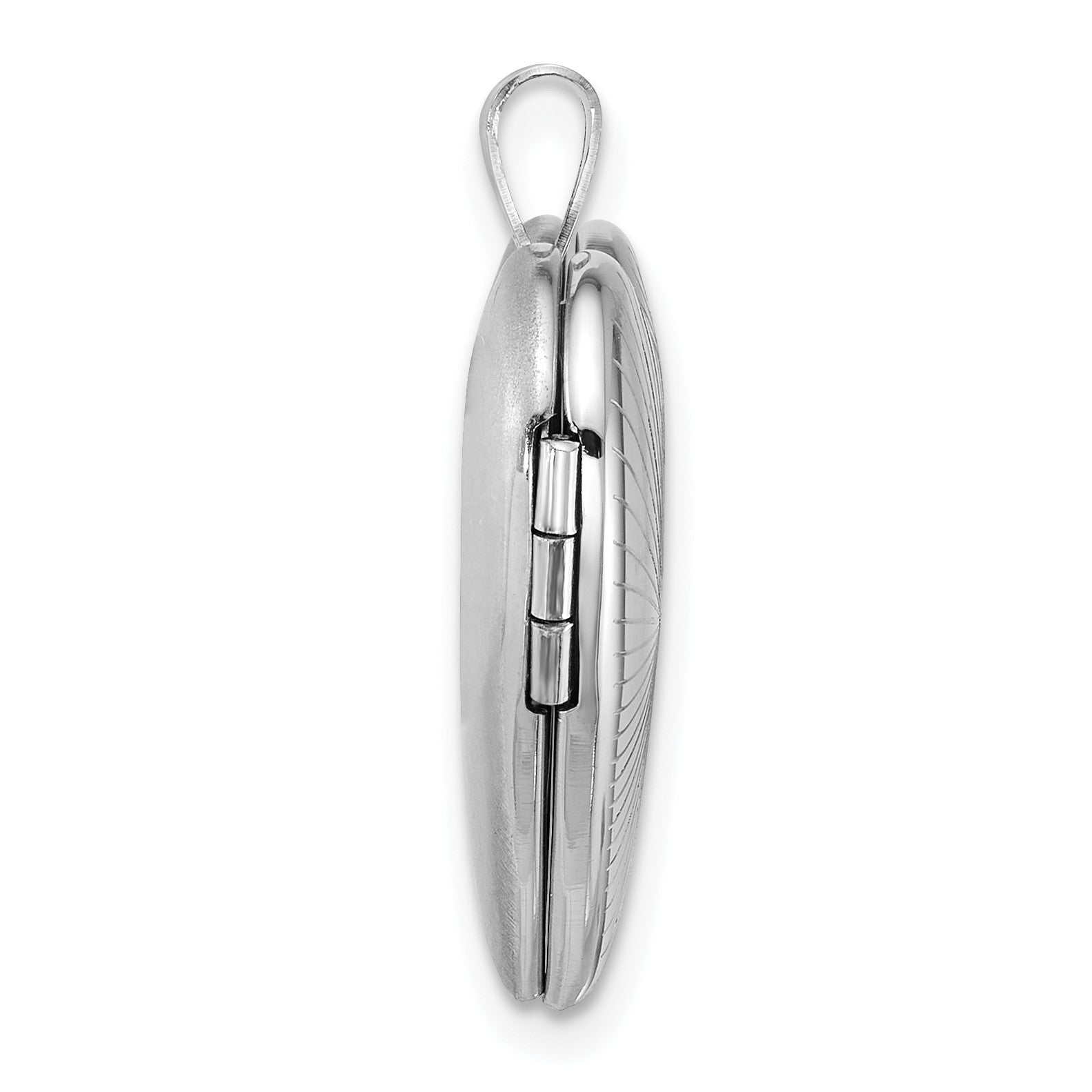 Sterling Silver Rhodium-plated Polished Front/Brushed Back Starburst Pattern 20mm Heart Locket