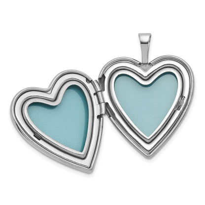 Sterling Silver Rhodium-plated Polished Front/Brushed Back Pink Flowers Resin Cameo 20mm Heart Locket