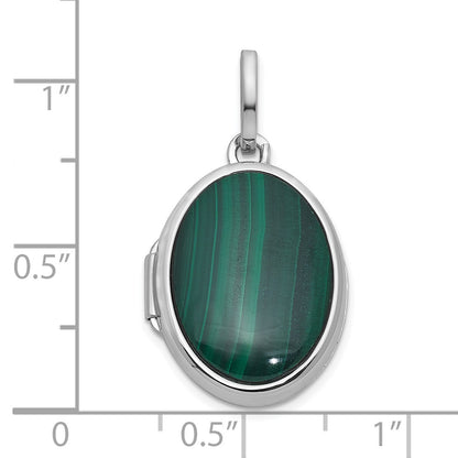 Sterling Silver Rhodium-plated Malachite Cabochon Polished 16.5mm Oval Locket