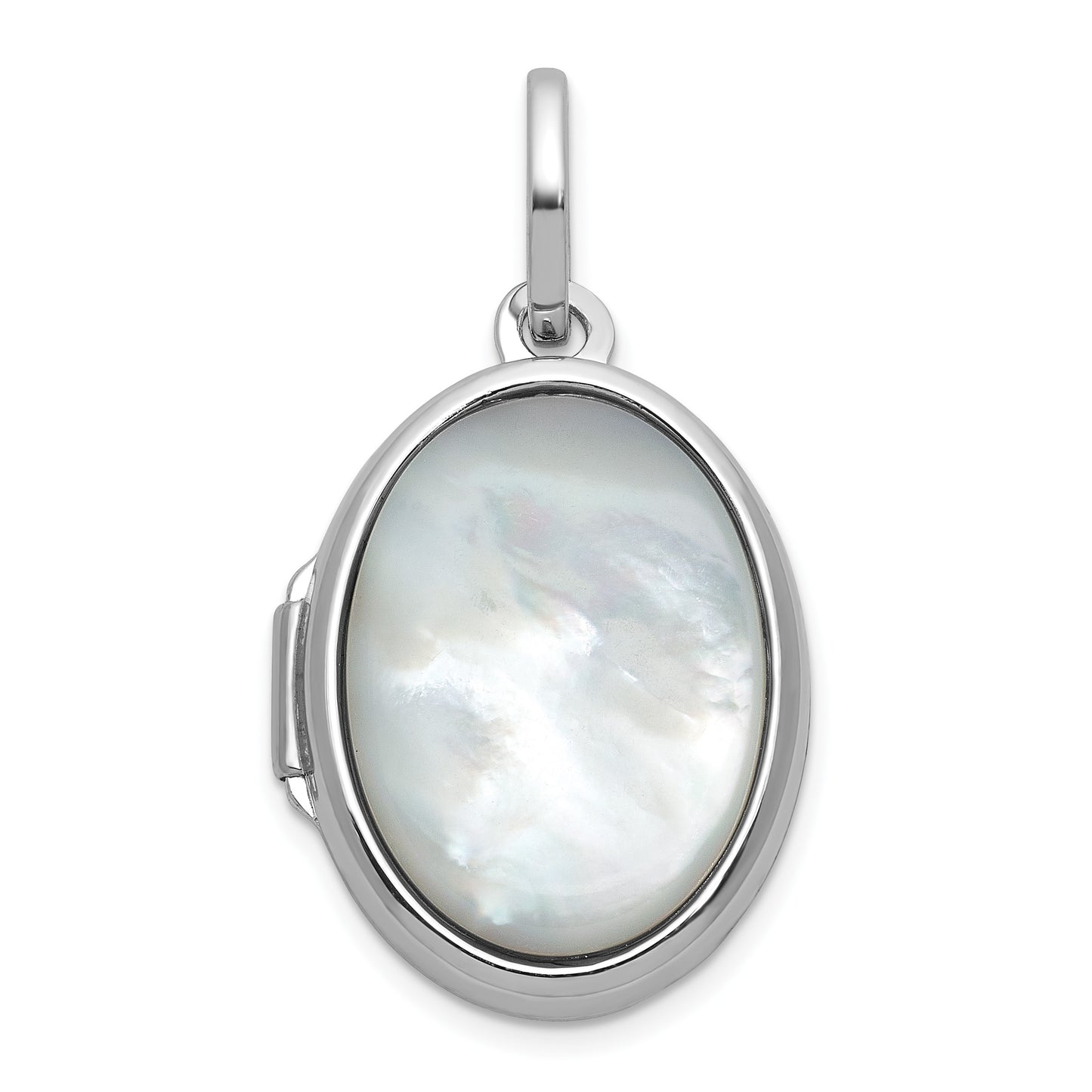 Sterling Silver Rhodium-plated Mother of Pearl 16.5mm Oval Locket