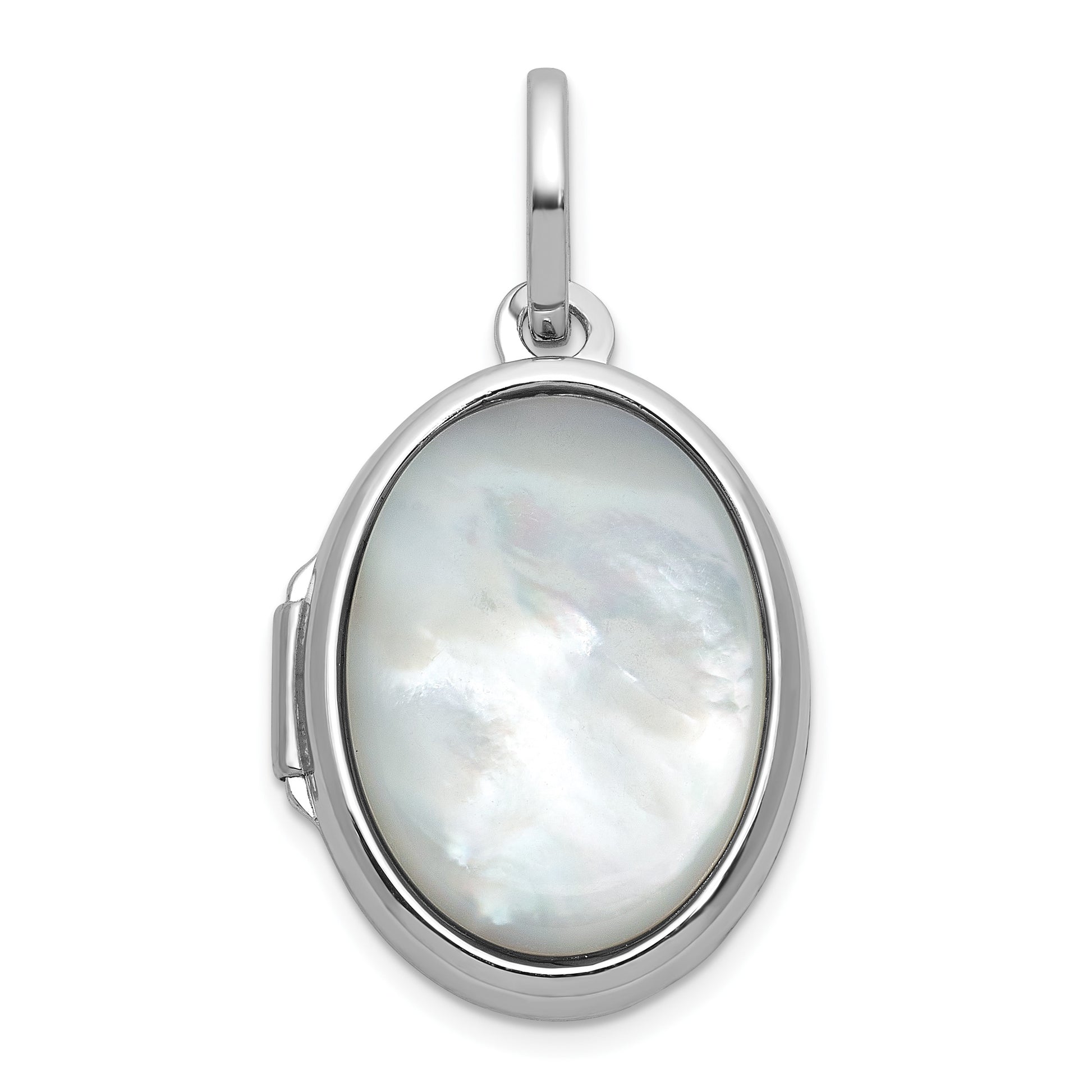 Sterling Silver Rhodium-plated Mother of Pearl 16.5mm Oval Locket