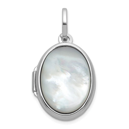 Sterling Silver Rhodium-plated Mother of Pearl 16.5mm Oval Locket