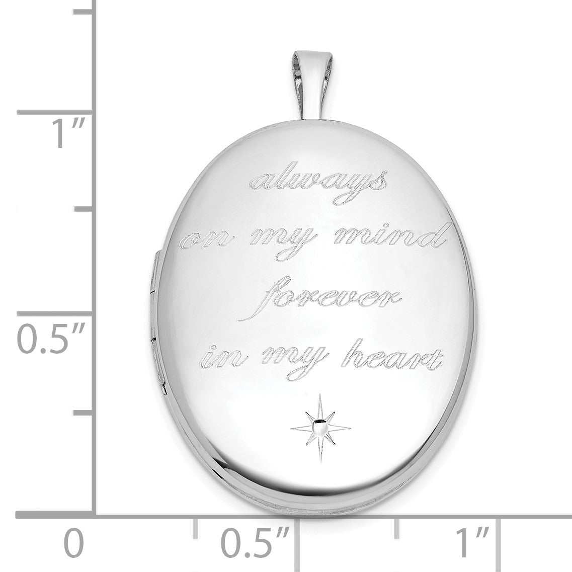 Sterling Silver Rhodium-plated Polished Front/Brushed Back ALWAYS ON MY MIND FOREVER IN MY HEART 26mm Oval Locket