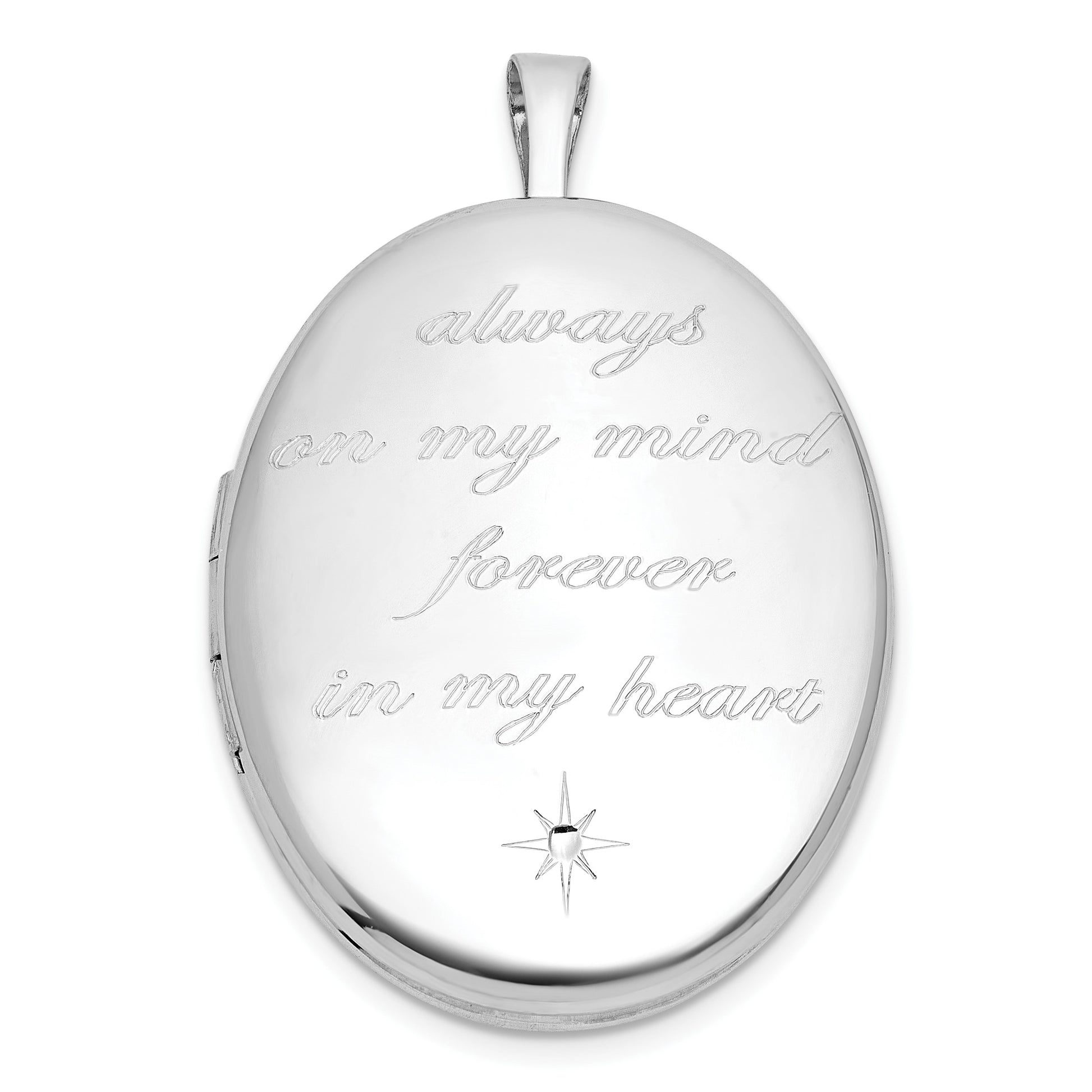 Sterling Silver Rhodium-plated Polished Front/Brushed Back ALWAYS ON MY MIND FOREVER IN MY HEART 26mm Oval Locket