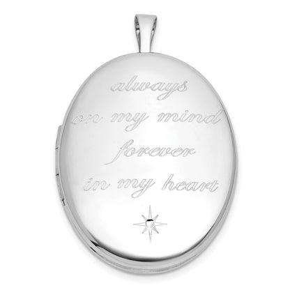 Sterling Silver Rhodium-plated Polished Front/Brushed Back ALWAYS ON MY MIND FOREVER IN MY HEART 26mm Oval Locket