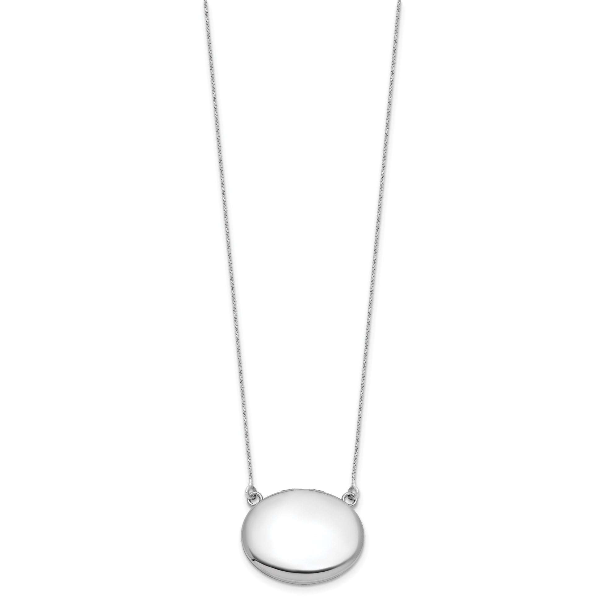 Sterling Silver Rhodium-plated Polished Front/Brushed Back 18.75 inch with 2 inch extension 20mm Oval Locket Necklace