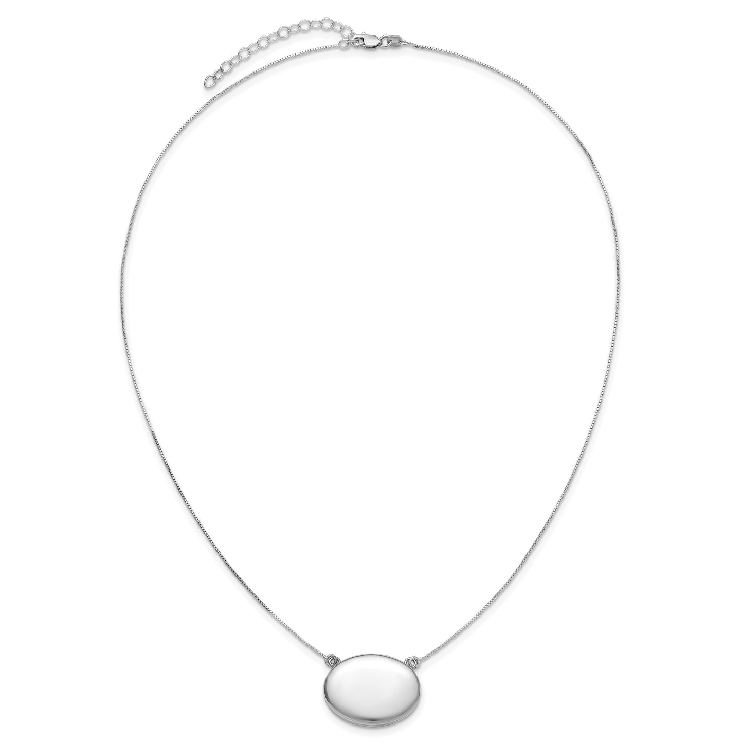 Sterling Silver Rhodium-plated Polished Front/Brushed Back 18.75 inch with 2 inch extension 20mm Oval Locket Necklace