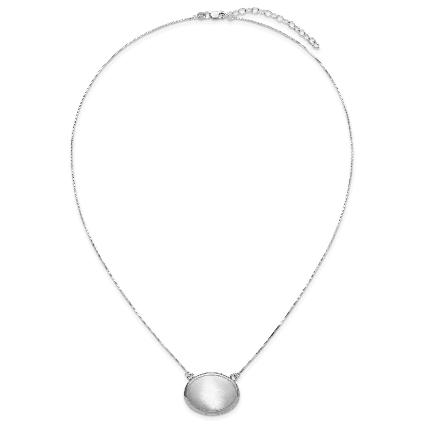 Sterling Silver Rhodium-plated Brushed with Border 18.75 inch with 2 inch extension 20mm Oval Locket Necklace