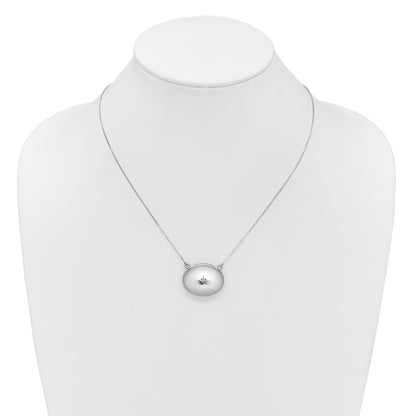 Sterling Silver Rhodium-plated Polished Front/Brushed Back 1/20 ct. Diamond 18.75 inch with 2 inch extension 20mm Oval Locket Necklace