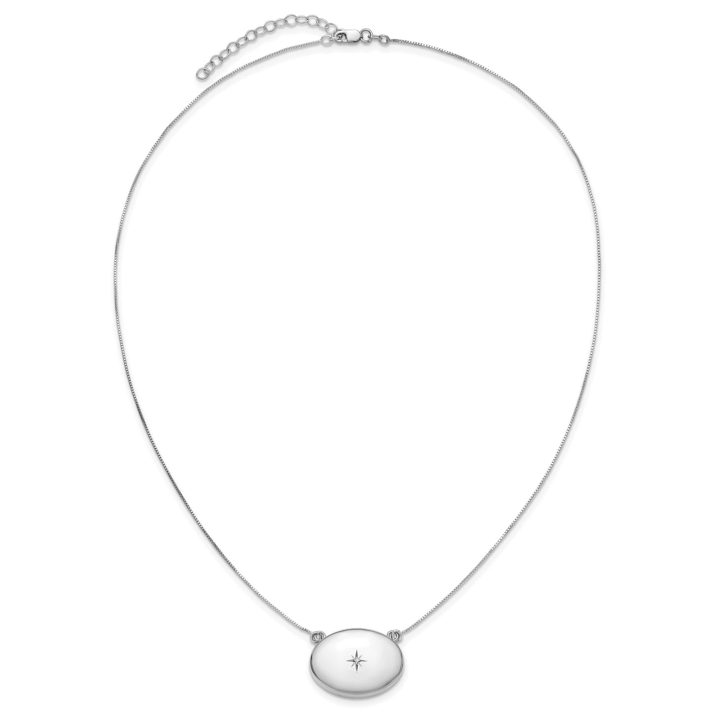 Sterling Silver Rhodium-plated Polished Front/Brushed Back 1/20 ct. Diamond 18.75 inch with 2 inch extension 20mm Oval Locket Necklace