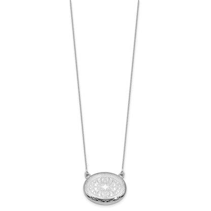 Sterling Silver Rhodium-plated Polished Front/Brushed Back 18.75 inch with 2 inch extension 20mm Oval Filigree Locket Necklace