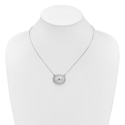 Sterling Silver Rhodium-plated Polished Front/Brushed Back 18.75 inch with 2 inch extension 20mm Oval Filigree Locket Necklace