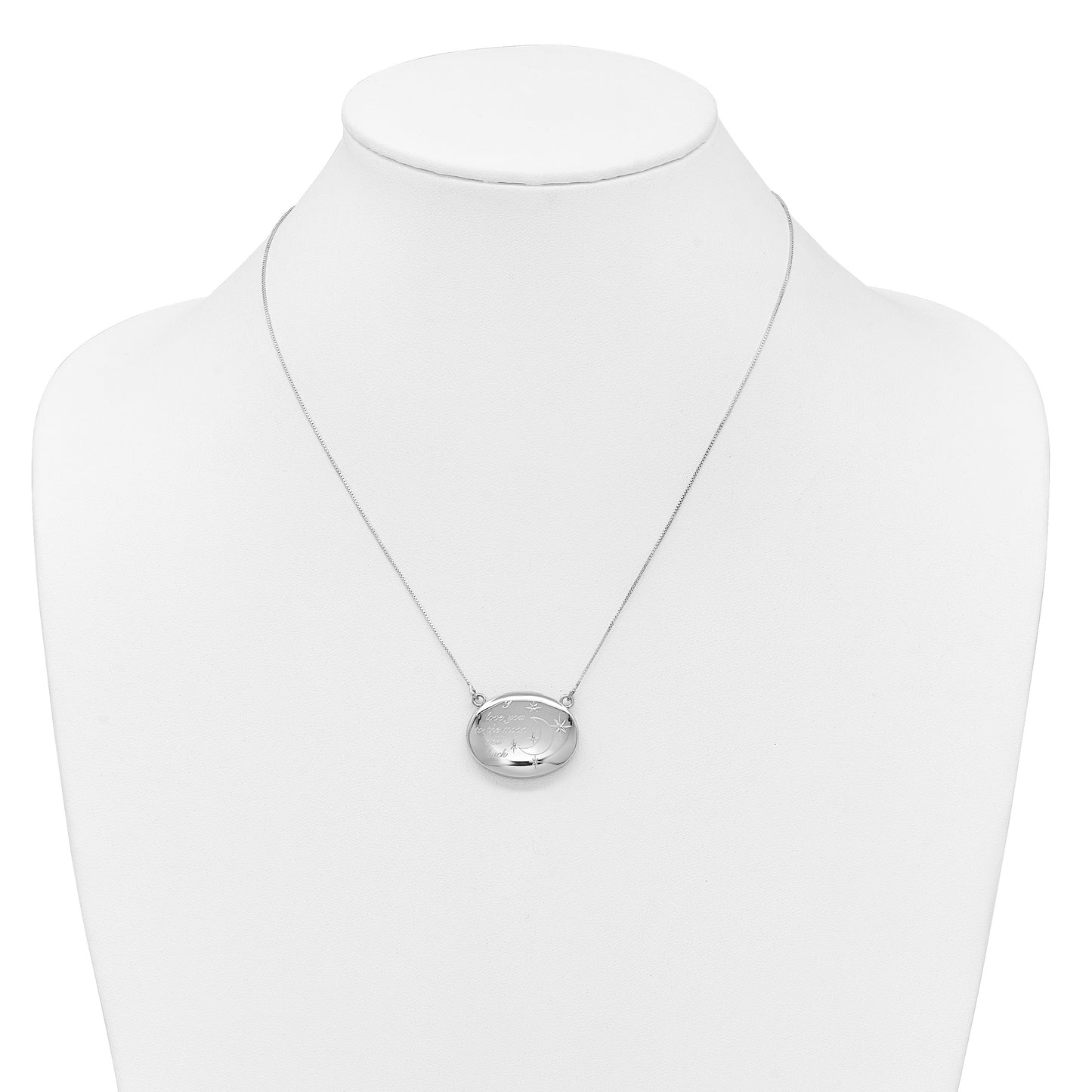 Sterling Silver Rhodium-plated Polished Front/Brushed Back Love To Moon and Back 18.75 inch with 2 inch ext. 20mm Oval Locket Necklace