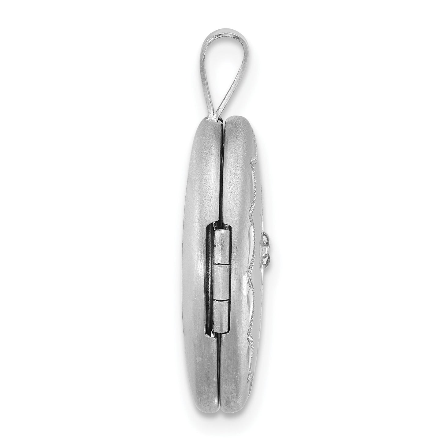 Sterling Silver Rhodium-plated Brushed  1/20 carat Diamond Engraved Cross 16mm Oval Locket